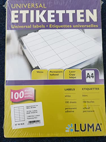 1 Pack mit je 1600 Laser Copy Inkjet Etiketten 105 x 35 mm