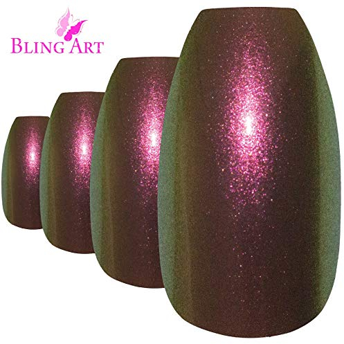 Bling Art Ballerina False Nails Gold Green Chameleon Coffin 24 Fake Tips