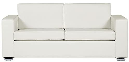 3-Sitzer Sofa Echtleder weiß mit breiten Armlehnen Edelstahlfüße modern Helsinki