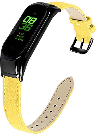 RuenTech Kompatibel mit Xiaomi Mi Band 3 / Mi Band 4 Armband Schlank Echtes Leder Armbands Ersatz Zubehör für Frauen Männer Mi Band 3/Mi Band 4 Uhrenarmbänder (Yellow)
