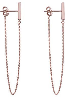 Boucles d'Oreilles Chaîne Minimaliste Boucles d'Oreilles Minuscules Earrings en Argent Sterling pour Femmes et Hommes (Or Rose, 9)