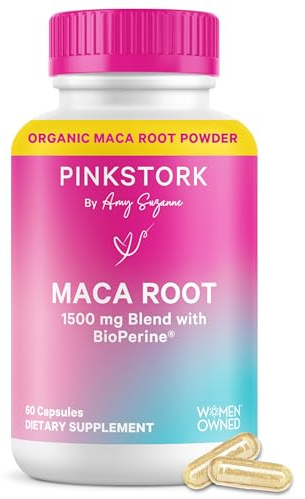Pink Stork Maca Root Capsules for Women – Organic Maca with BioPerine® for Hormonal Balance, Energy + Wellness – Supports Perimenopause, Menstrual Health, and Vitality