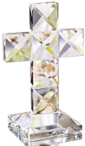 QFkris Traditionelles Kreuz mit Kristallkreuz auf Basis, 12,7 cm hoch, Glas, Tischplatte, Kreuz, christliches Dekor