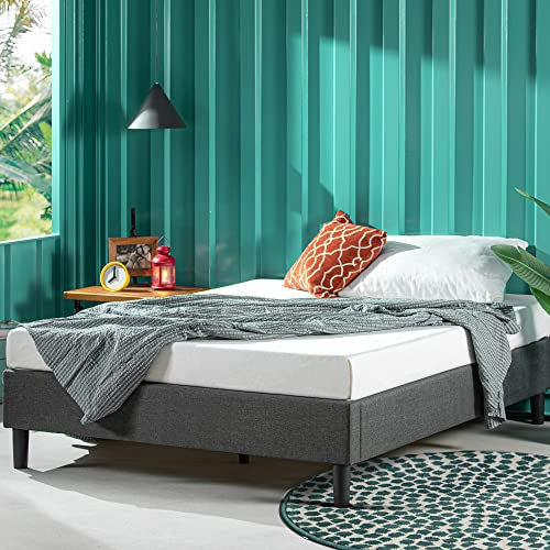 Zinus Curtis Super King Bed frame - Bed 180x200 cm - 35 cm Height - Upholstered Platform Bed frame with Wood slat support - Grey
