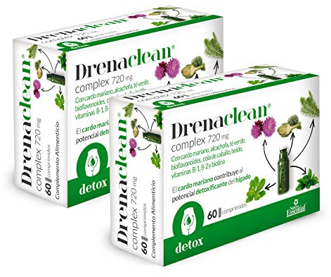 Nature Essential - Pack 2 Unidades de Drenaclean 720 mg - 60 Cápsulas - Cardo Mariano, Vitaminas B2, B1 y Biotina - Ayuda ante los Problemas Hepáticos