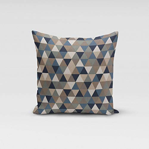 SCHÖNER LEBEN. Kissenhülle Halbpanama Leinenlook Dreiecke blau grau, Größe:50x50cm (HxB)