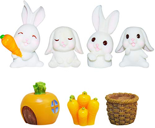 Kaninchen Figur Mini YUESEN 7pcs Mini Hase Skulptur Tierfiguren für Osterpartys Kuchen Tortendeko Geburtstags Party liefert Cupcake Figuren für Kindergeburtstag deko Mädchen/Junge