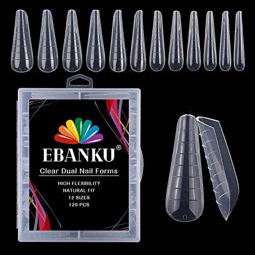 EBANKU 120 pièces Cercueil Forme Nail Moule système à ongle double Couverture complète transparente Faux Ongle UV Gel extension d'ongle conseils Nail Art manucure outils, avec graduation