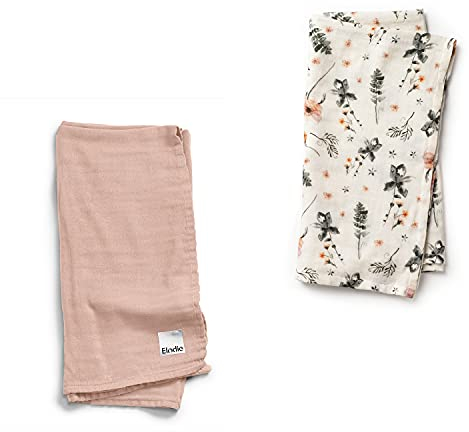 Elodie Details Musselin Baby Decke 2er Pack - Mulltuch Babydecke Pucktuch Spucktuch - Oeko Tex Baumwolle, Hochwertige Qualität - 80 x 80 cm - Powder Pink/Meadow Blossom