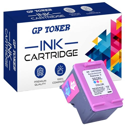 GP TONER Druckerpatronen Ersatz für HP 302 302XL Tintenpatronen für HP OfficeJet 3831 5230 5220 3833 4650 3830 DeskJet 3630 3636 1110 2130 Envy 4525 4520 4524 (302XL Farbig)