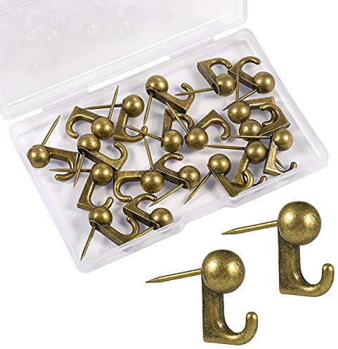 KINBOM 20 Pcs Push Pin Hooks Alloy Metal Push Pin Photo Hangers Thumbtack Decorative Nails for Hanging on Home Office School Wall Picture Fabric Cork Board