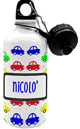 Fupies Borraccia in alluminio 500ml personalizzata con nome con macchinine
