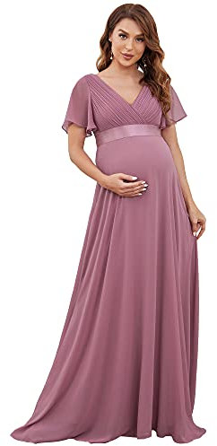 Ever-Pretty Robe Enceinte Maternité Photographie Longue Femme Mousseline Classique Grossesse Double V-col Manches Courtes Orchidée 36