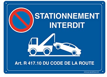 Aua Signaletique Pannello Preforato con Angoli Arrotondati Parcheggio Vietato Articolo R 417.10 Pvc, 210 X 150 Mm, Blu