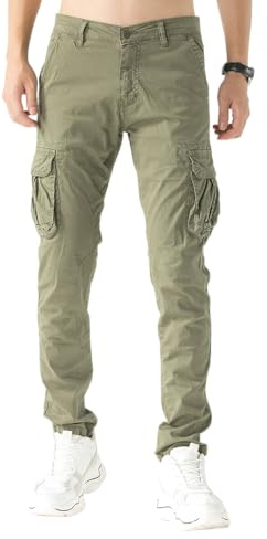 TONY BACKER Pantaloni Uomo Leggero in Cotone Multitasche Casual di Tela Stretch Materiale con Tasche Laterali 1583 (IT, Misura del girovita, 40, 48, Regular, Regular, Verde)