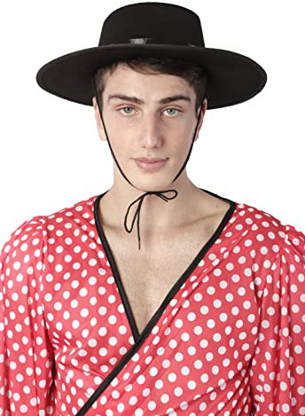Carnavalife Sombrero Cordobés Cordobesa de Negro y Rojo para Adulto y Niño (Adulto, Negro Liso)