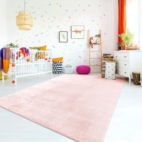 TT Home Teppich Kinderzimmer Waschbar rutschfest Kinderteppich Junge Mädchen Weich Pastell, Farbe:Rosa, Größe:200 cm Rund