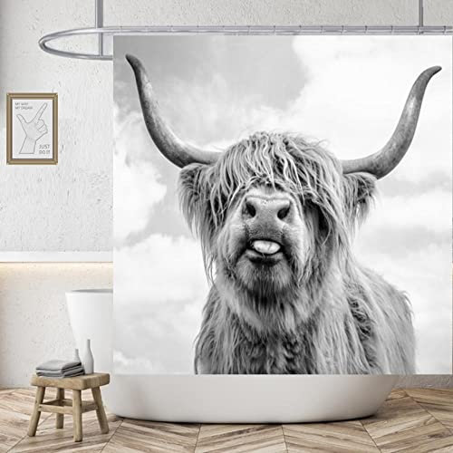 3D Duschvorhang Tier Yak Polyestergewebe Wasserdichter Badezimmer Duschvorhang 3D Waschbare Vorhänge mit Haken,180(W)×200(H) cm