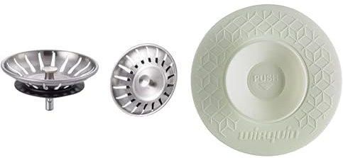 Ibergrif M34351-2, 2 Pièces Bouchon Evier Cuisine INOX - Filtre Evier Cuisine Universel (Dia: 78MM) & Wirquin 30722337 Bouchon Universel 2 en 1 Uppy, Blanc