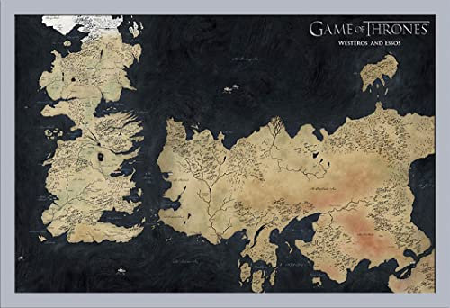 Game of Thrones - Map of Westeros - Fantasy Film Movie Poster - Grösse 91,5x61 cm + Wechselrahmen, Shinsuke® Maxi MDF Silber, Acryl-Scheibe