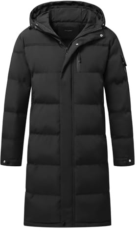 Allthemen dunrock herr vinter lång quiltad kappa med huva varm vinterrock vinterparkas, #866 svart, S