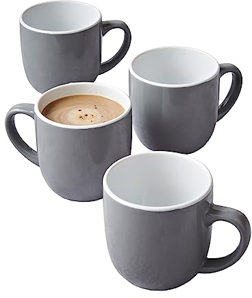 HOMELOX Glossy Set of 4 Tea Coffee Mugs Cups Kitchenware Quality Stoneware Hot Drink Mug Set (Grey)