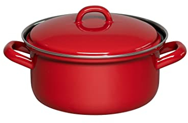 Riess, 0128-020, Kasserolle mit Deckel 16cm, 1L, Classic, COLOR ROT, LBH 22,5 x 17,7 x 12,3cm, Gewicht 0,918kg