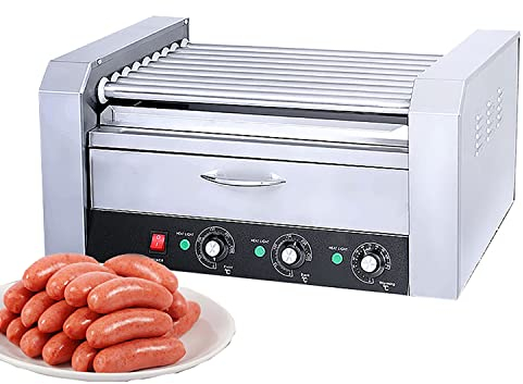 DISHENGZHEN Hot Dog Roller Warmer Grill Cooker Machine, Commercial 11 Non-Stick Rollers Bun Warmer Hot Dog Sausage Griller for Household, Shop, Snack, Bar