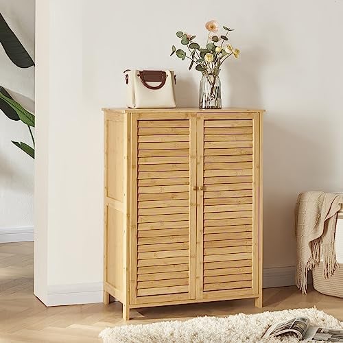 [en.casa] Schuhschrank Klamp aus Bambus Schuhregal mit fünf Ablagen Schuhkommode