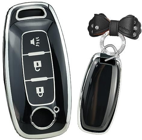 TECART Coque de clé en TPU pour Nissan X-Trail T33 Qashqai Porte-clés Porte-clés Accessoires 3 boutons Noir