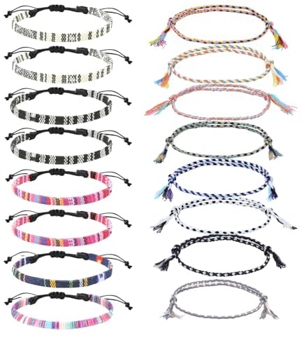 ATBUSS Bracciale in stile bohémien, 16 pezzi, in tessuto intrecciato a mano, delicato sulla pelle, regolabile, cavigliera per sport all'aria aperta, braccialetto da surf, adatto per feste o surf