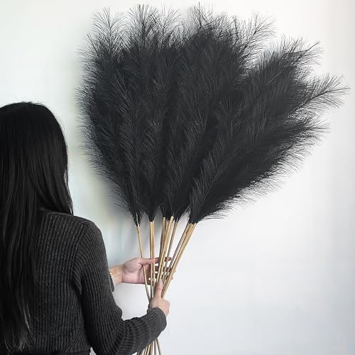 12 Stück Pampasgras Künstlich Groß,115CM Pampasgras XXL Flauschig,Künstliche Trockenblumen Deko für Boho Vase,Bodenvase,Dekoration Wohnzimmer,Schlafzimmer,Hochzeit,Artificial Reed(Schwarz)