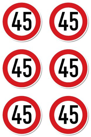 Autocollants : Ø 50 mm, 6 pièces – Panneau de signalisation StVO Z-274 rouge/blanc – Vitesse maximale/vitesse maximale – 45 km/h