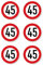 Autocollants : Ø 50 mm, 6 pièces – Panneau de signalisation StVO Z-274 rouge/blanc – Vitesse maximale/vitesse maximale – 45 km/h