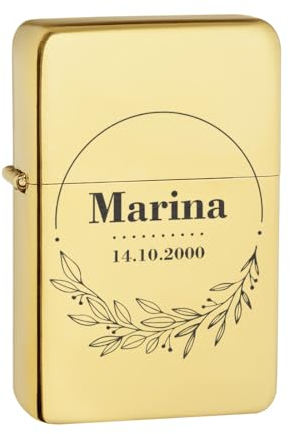 Goldenes Benzin Feuerzeug mit individueller Gravur für Mama - Geschenke für Frauen zum Muttertag - für Camping, Wandern und BBQ geeignet - windfest und nachfüllbar