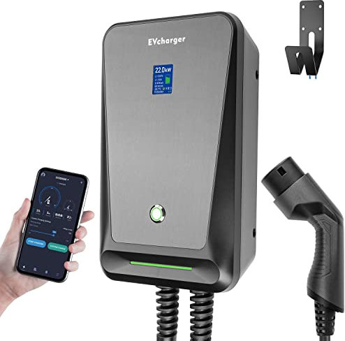 Chargeur Voiture Electrique, Chargeur de Voiture électrique avec APP Contrôle Type 2 Câble 32A 7kW 22kW 16A 11kW Wallbox Station de Charge EV 629196-2 EVSE(7kW 32A 1 Phase APP)