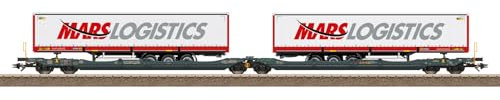 Trix 24472 - Doppel-Taschenwagen Sdggmrss mit Zwei Gardinenplanen-Sattelaufliegern der Spedition Mars, Spur H0
