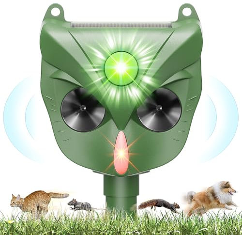 Répulsif Chat Ultrason, Chat Exterieur à Energie Solaire et Chargement USB, 5 Modes Réglable avec Détecteur de Mouvement Étanche pour Jardin/Cour pour Anti Chats, Oiseaux, Chiens, Souris, Ratons