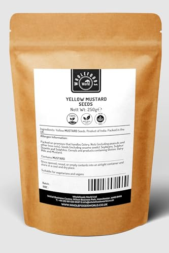 Whole Yellow Mustard Seeds 250g | Natural | Non-GMO | No Colouring | Packed in Resealable Kraft Paper Pouch | Vegan and Vegetarian Friendly