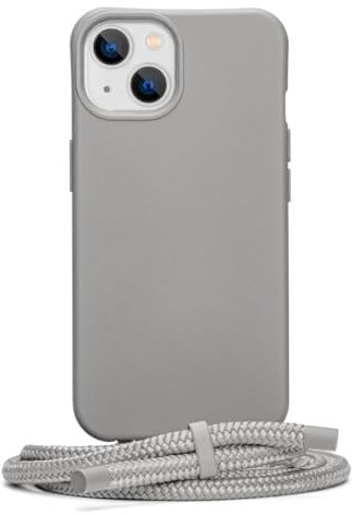 doqui Handyhülle mit abnehmbarem Band | Flexible Handykette | Anti-Fingerabdruck-Beschichtung | Taupe (iPhone 13 Pro)
