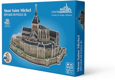 Megableu - Puzzle 3D MONT SAINT MICHEL - Maquette Monument Historique Officielle - Assemblage Facile Sans Colle ni Outils - Puzzle 3D pour Adultes et Enfants dès 7 Ans - 125 Pièces - 39x26x27cm
