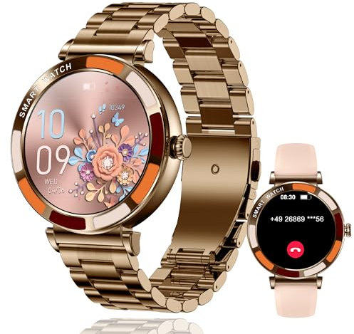 MiGuoLeyu Smartwatch Donna,1.27 Orologio Smartwatch Chiamate, Orologio Contapassi con Cardiofrequenzimetro SpO2 Ciclo Mestruale Controllo Sonn,Smart Watch per iOS e Android/Coffee