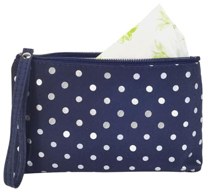 FloraMolly Sanitary Pad Storage Bag, Portable Fashion Blue Cotton Sanitary Bags Multifunctional Make up Bag with Zipper and Handle for Women Teen Girls