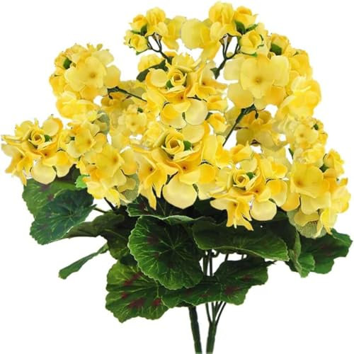 Generisch Künstliche Blumen Unechte Begonie Kunstblumen Innen Gelb Hochzeit Wohnzimmer Geranium Seidenblumen für Draußen Garten Outdoor Balkon