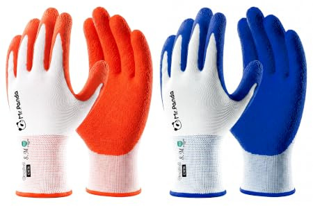 Mr.Panda 6 Paar Hautfreundliche Gartenhandschuhe für Damen, mit Latex Beschichtet, Arbeitshandschuhe für den Außenbereich, Atmungsaktiv, Blau & Rot, Größe 8/M