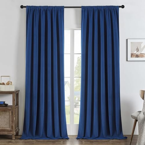 Joydeco 100% Blickdicht Samt Vorhänge mit Kräuselband 2 er Set H 245 x B 132 Saphirblau Schienensystem Schiebevorhang Verdunkelung Thermovorhang Kälteschutz Gardinen Schlafzimmer Wohnzimmer Curtains