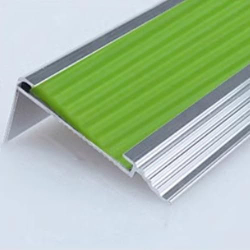 ZIUSFAC Leuchtend Treppenprofil 100cm Treppenkantenprofil Aluminium Treppenkante Treppenwinkel Mit Nachleuchtend Gummistreifen, Fluoreszierende Stufenkantenprofil Für Treppenstufen Innen(Glossy color,