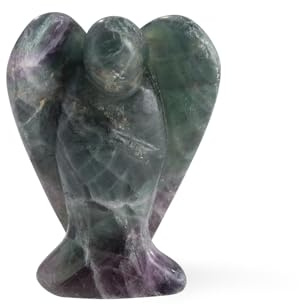 Myga Healing Crystal Angel Figurine - Natural Gemstone Pocket Guardian Angel Ornament Home & Office Décor - Carved Angel for Yoga, Meditation, Reiki & Positive Energy - Fluorite