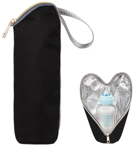 XPEX 1 Stück Isoliertasche babyflasche Baby Flaschenwärmer Tasche,Milchflasche Isoliertasche,Baby Flaschen Isolierbeutel,Tragbare Isoliertasche für Babyflaschen mit Lanyard (Schwarz)