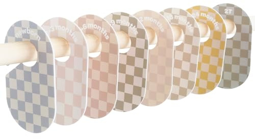3 Sprouts Baby Closet Dividers Set of 8, Closet Organizer, Checkerboard | baby clothes sizes; newborn to toddler sorting; nursery closet labels; room organization.